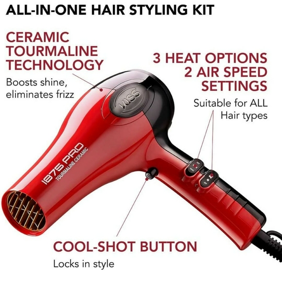 Kiss 1875 PRO Tourmaline Ceramic Blow Dryer.  Brand New in Original Box. - Picture 2 of 6